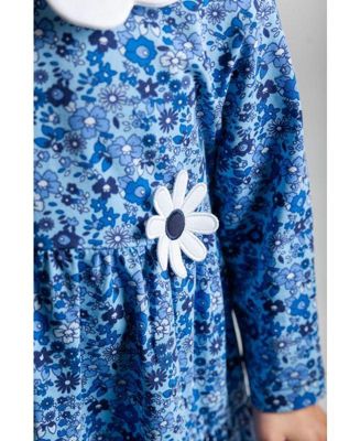 Girls Floral Print Knit Dress With Flower