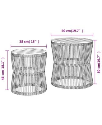 Garden Side Table Black and brown PE rattan 2 pcs Stackable