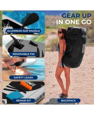 Free-Flow Welded Inflatable Stand-Up Paddle-Board with Double-Action Hand Pump, 3-Shaft Aluminum Paddle, Leash, Fin, Repair Kit