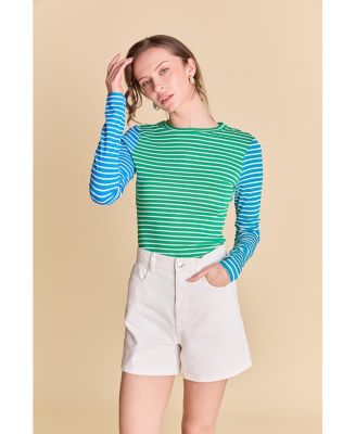 Women's COLOR BLOCK STRIPED T SHIRT
