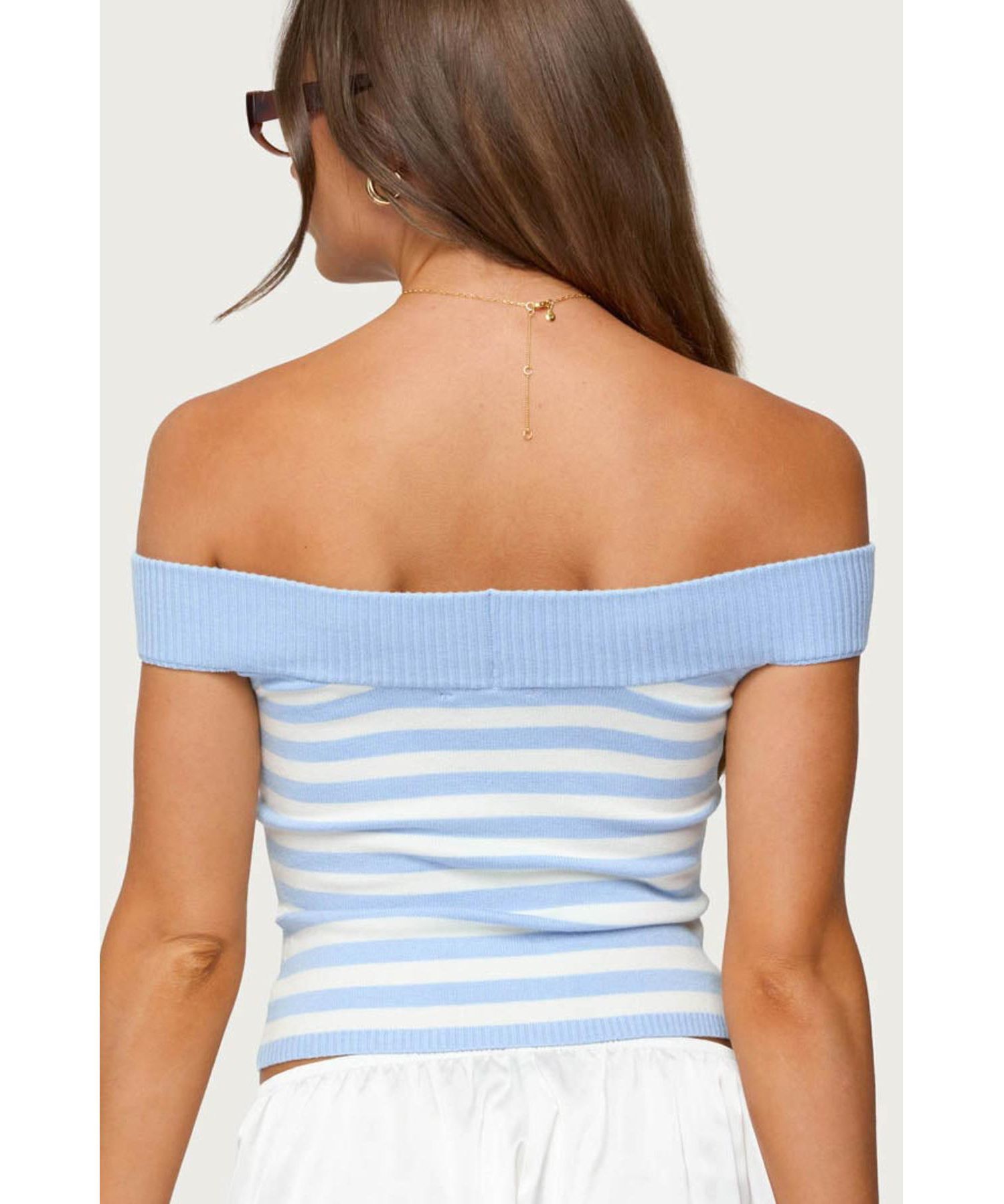 Women's Deni Off Shoulder Striped Knit Top