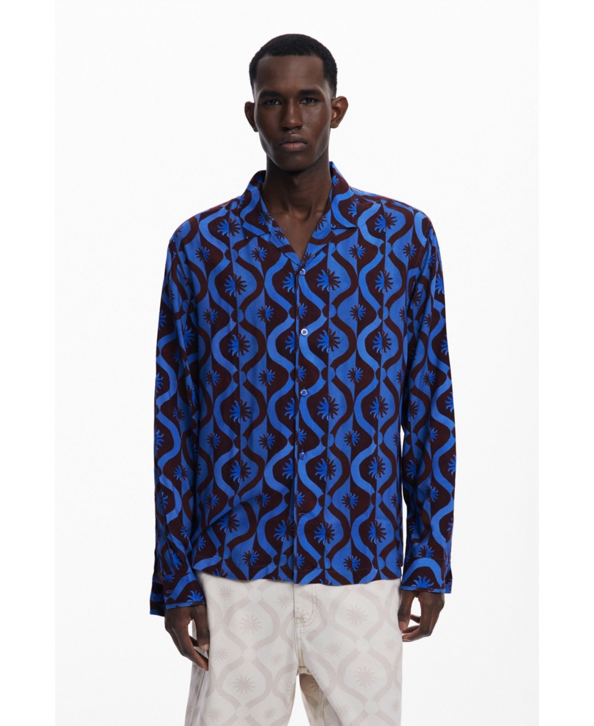 Men's Long-sleeve shirt with suns - Blue