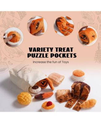 10 PCS Bread Dog Toy Set with a Grocery Bag,Christmas gift, Crinkle Squeaky Plush Puppy Toys