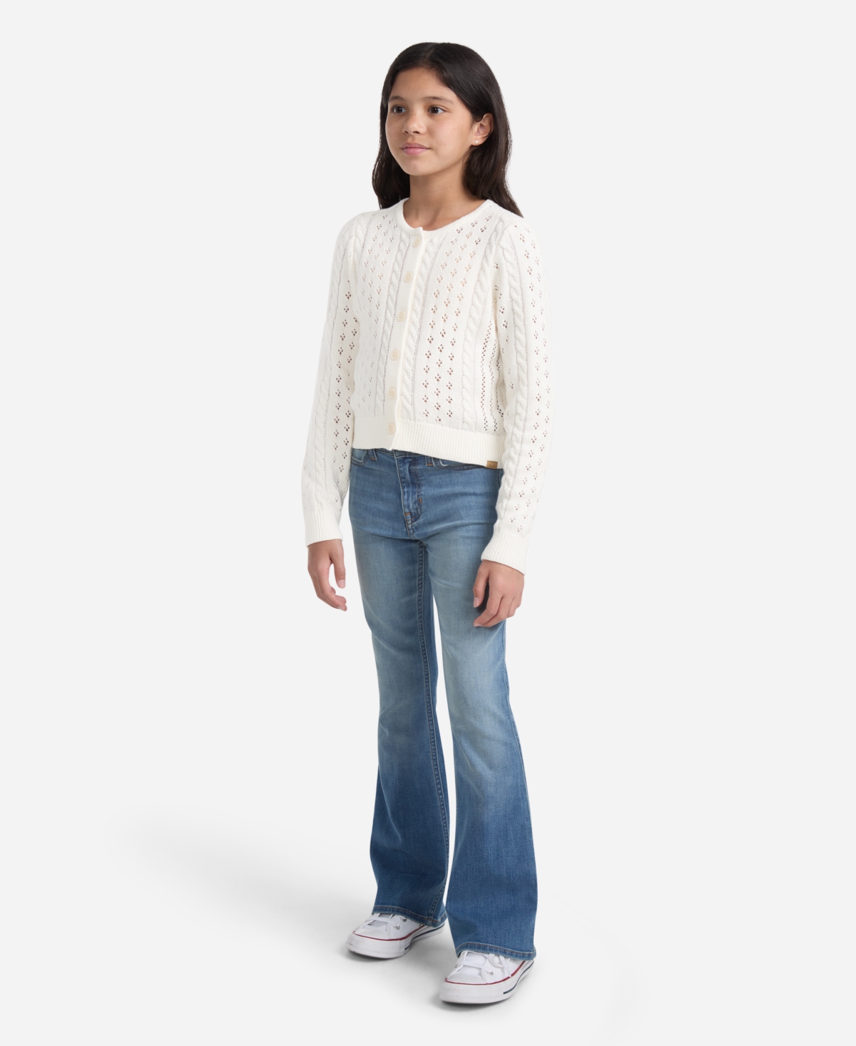 Abercrombie Girls Cropped Cable Cardigan Sweater In Neutral