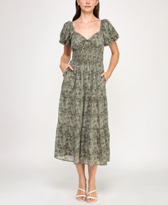 Juniors' Chiffon Printed Fit & Flare Midi Dress