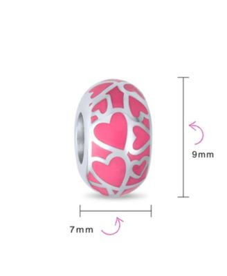 Set of 2 Pink Silver Heart Murano Glass Charm Bead for European Bracelets