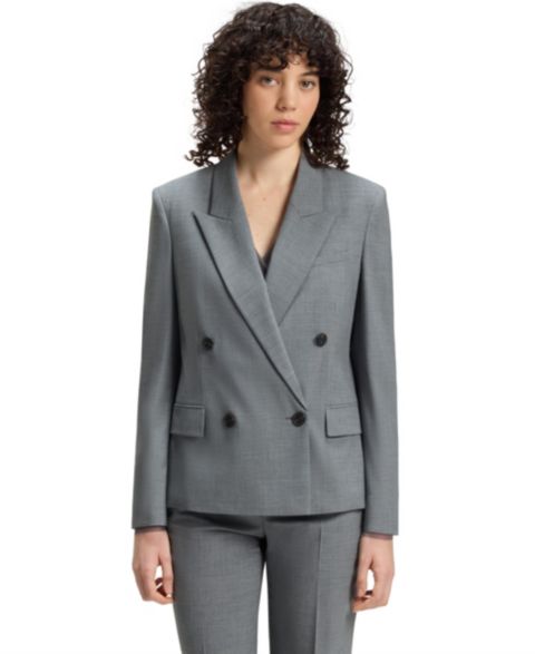 Женский пиджак Hugo Boss BOSS by Mélange Virgin Wool Double-Breasted Blazer, цвет: Тёмный серый