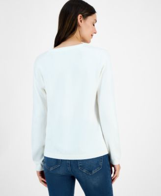 Women's Cotton V-Neck Textured Sweater