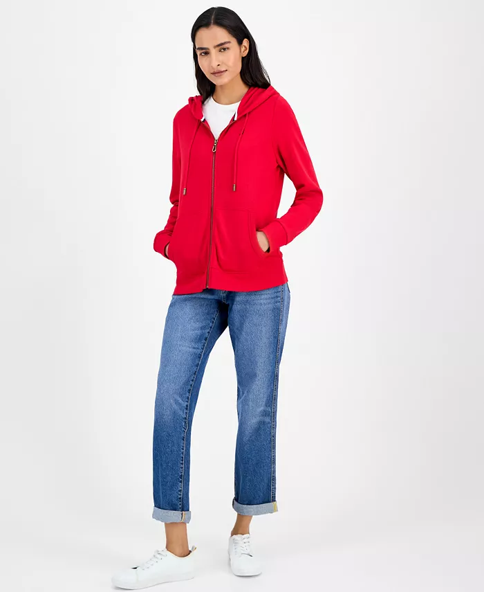 Women's Solid Zip-Front Hoodie, Online Only - thumbnail 6