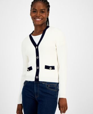 Tommy Hilfiger - Women's Contrast Trim V-Neck Button-Front Cardigan