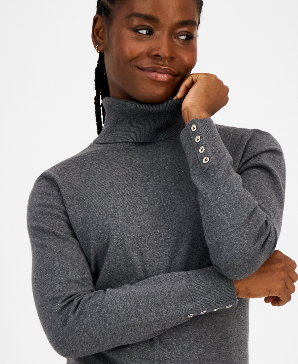 Tommy Hilfiger Women's Cotton Turtleneck Sweater In Gray