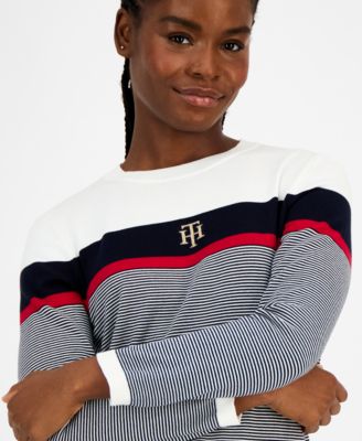 Women's Cotton Logo Striped Sweater