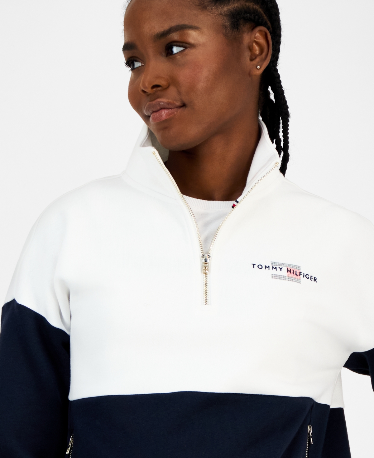 Tommy Hilfiger Women's Colorblock Quarter Zip Sweatshirt In Blue