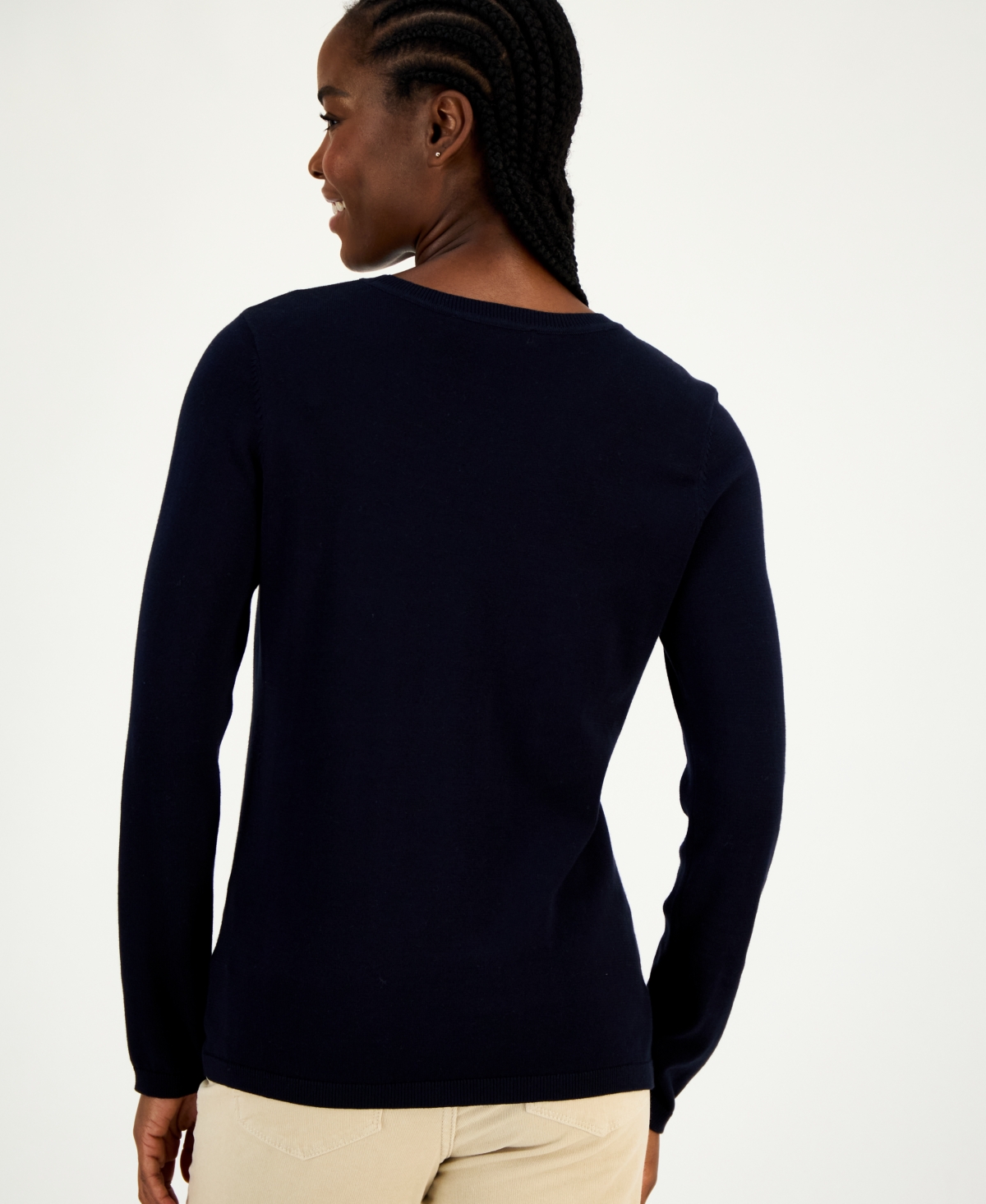 Tommy Hilfiger Women's Cotton Crest Crewneck Sweater In Black