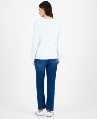 Women's Studded Argyle Cotton V-Neck Sweater