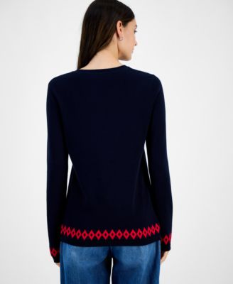 Women's Cotton Beanie Bear Crewneck Sweater