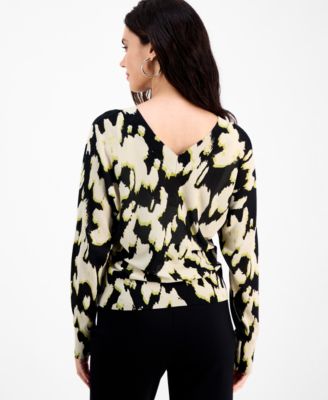Petite Printed Double-V-Neck Long-Sleeve Sweater, Macy's Exclusive