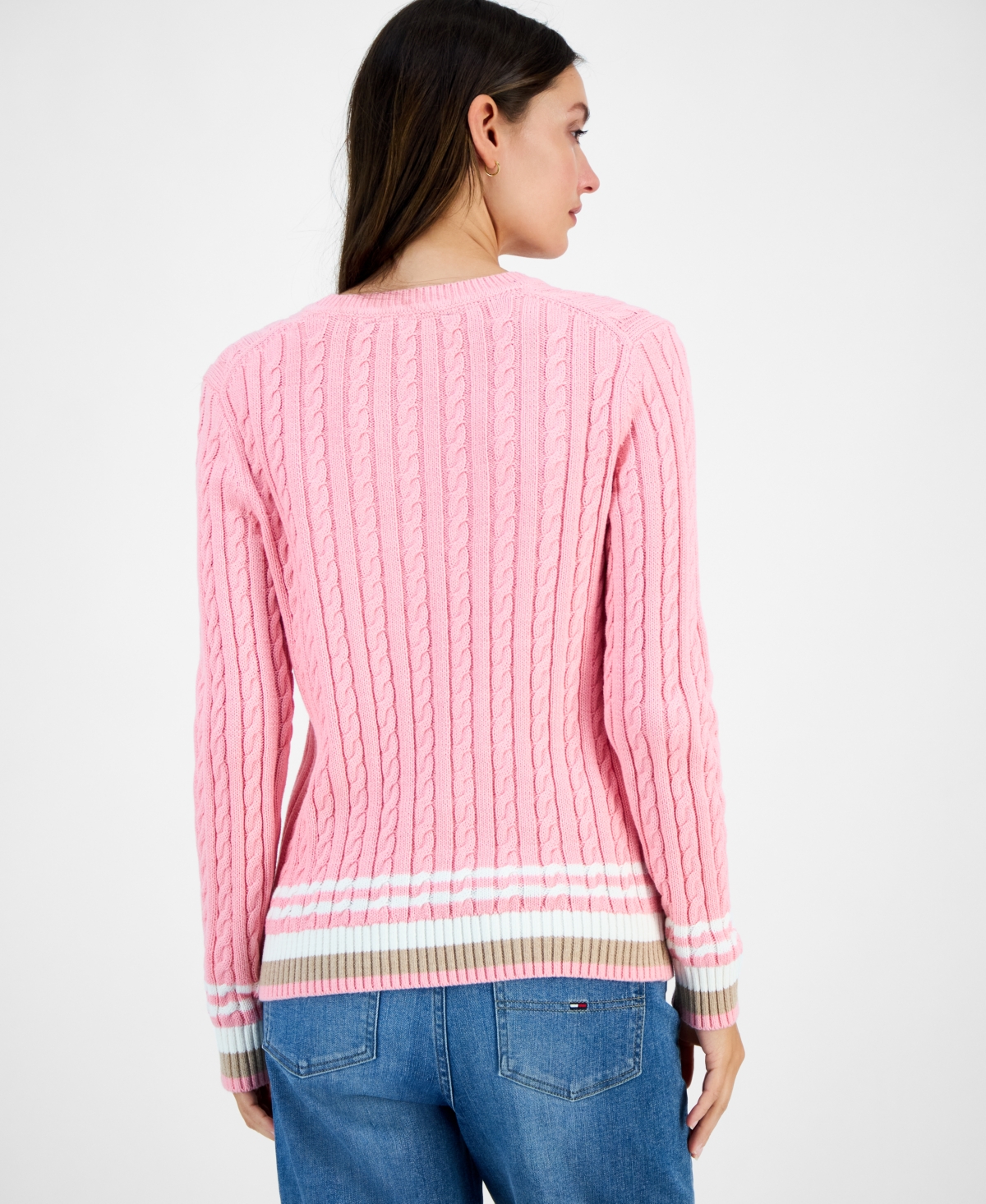 Tommy Hilfiger Women's Cotton Cable Knit Sweater In Pink