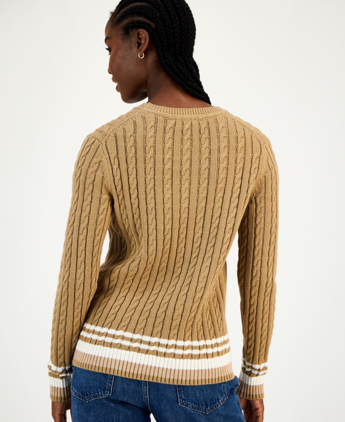 Tommy Hilfiger Women's Cotton Cable Knit Sweater In Brown