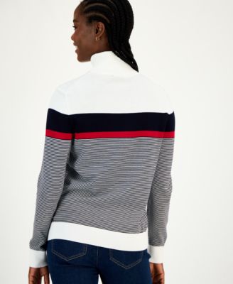 Women's Cotton Striped Turtleneck Sweater