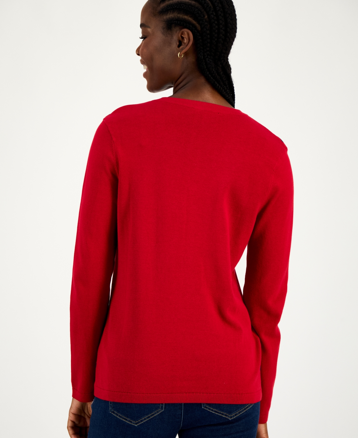 Tommy Hilfiger Women's Cotton Heart V-neck Sweater In Red