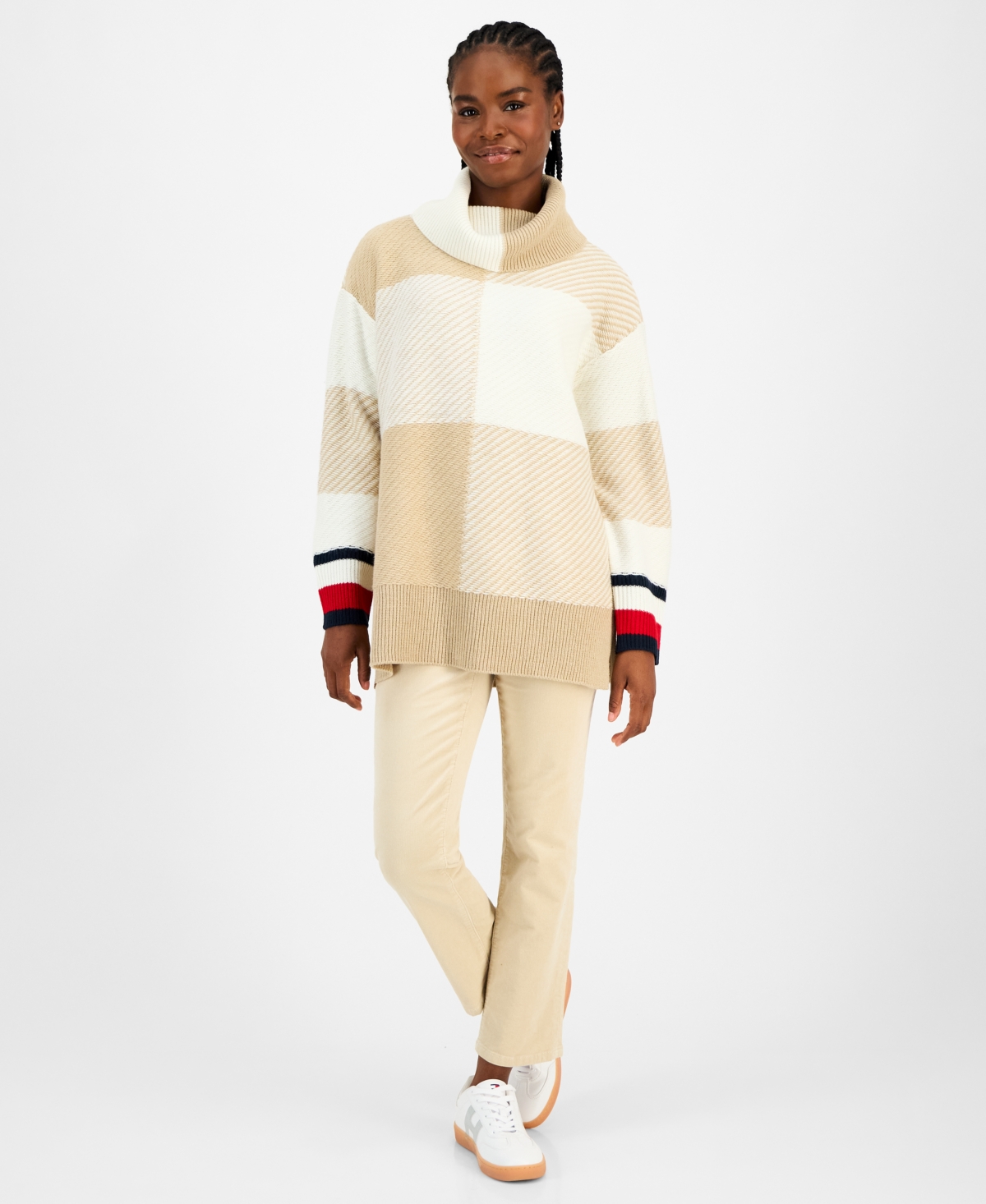 Tommy Hilfiger Women's Plaid Cowlneck Sweater In Neutral
