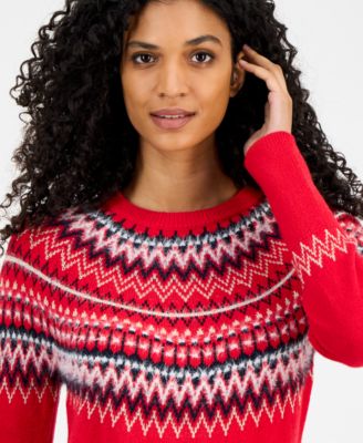 Women's Round-Neck Long-Sleeve Fair Isle Sweater 