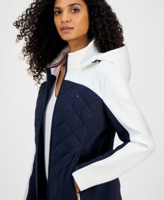 Women's Colorblocked Quilted Scuba-Trim Jacket 