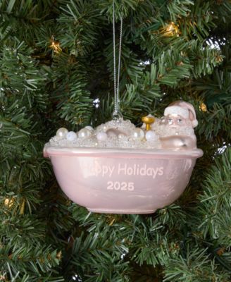 Holiday Lane - Pastel Shine Pink Bathtub Santa Ornament
