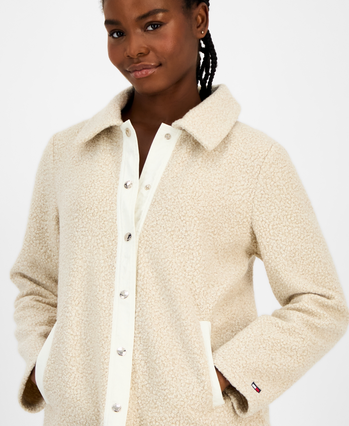 Tommy Hilfiger Women's Faux-sherpa Snap-front Jacket In Brown