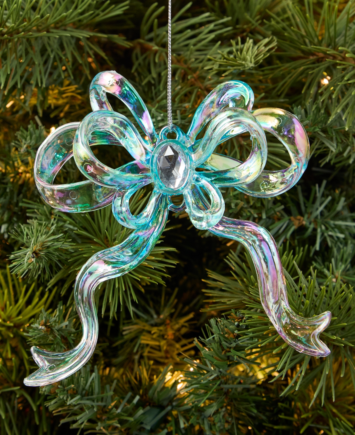Holiday Lane Pastel Shine Blue Glitter Bow Ornament, Macy's Exclusive In Blue