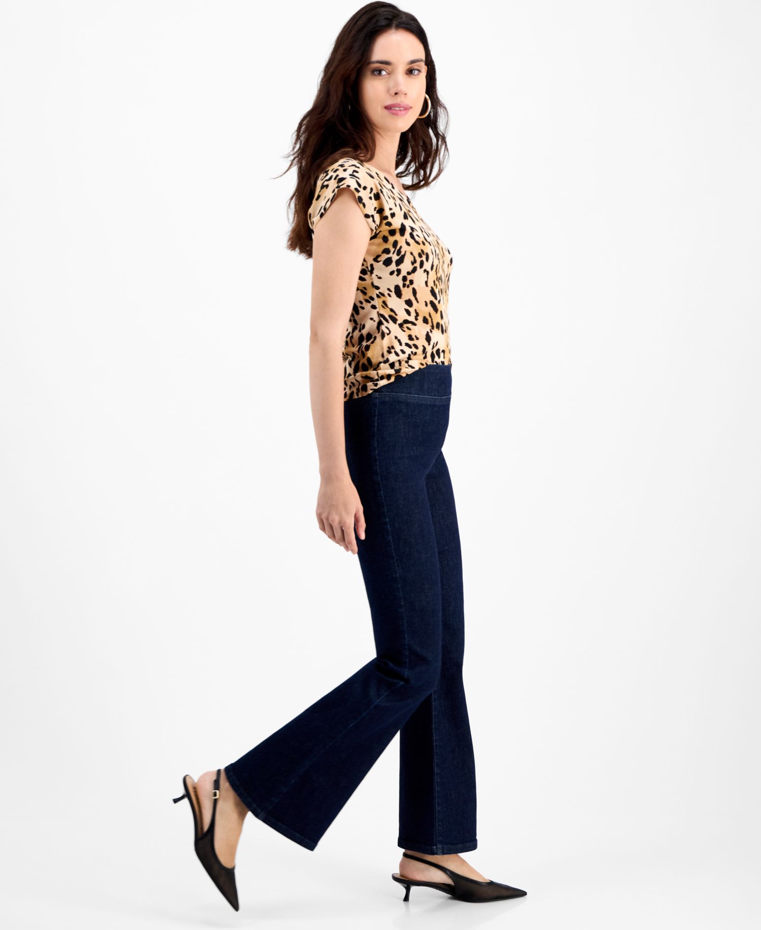 Petite High-Rise Pull-On Flared Jeans