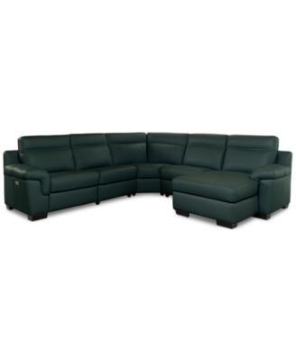 Julius II 5-Pc. Leather Chaise Sectional with 1 Power Recliner, Macy's Exclusive