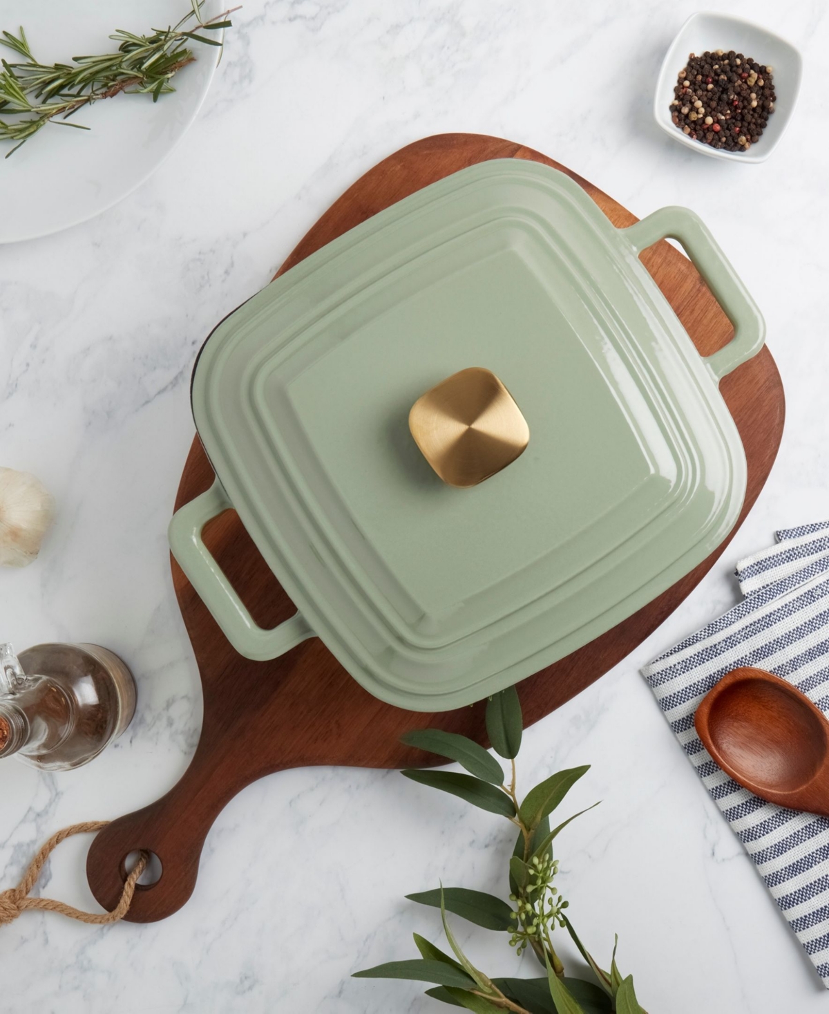 Smith And Clark Smith & Clark Enameled Cast Iron 4-qt. Square Dutch Oven In Green