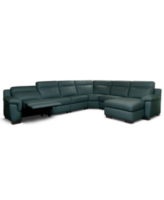 Julius II 6-Pc. Leather Chaise Sectional with 1 Power Recliner, Macy's Exclusive