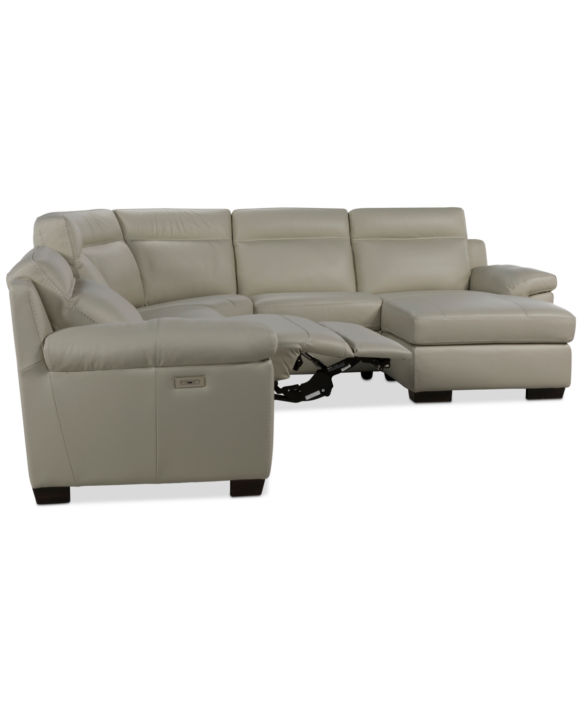 Macy's Julius Ii 5-pc. Leather Chaise Sectional With 1 Power Recliner,  Exclusive In White