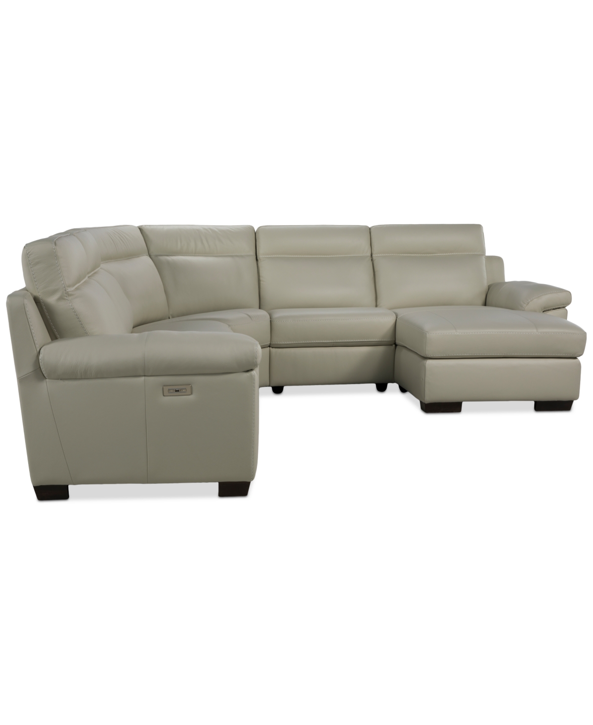 Macy's Julius Ii 5-pc. Leather Chaise Sectional With 2 Power Recliners,  Exclusive In White
