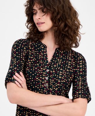 Women's Printed Roll-Tab Top