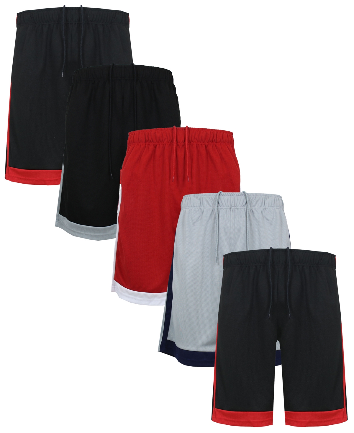 Men's 5-Pack Lightweight Breathable Moisture Wicking Mesh Shorts - Black red, Black silver, Red white, Silv