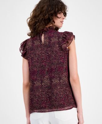 Petite Ruffle-Neck Flutter-Sleeve Top