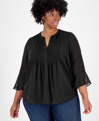 Style & Co - Plus Size Printed Pintuck-Pleat 3/4-Sleeve Top