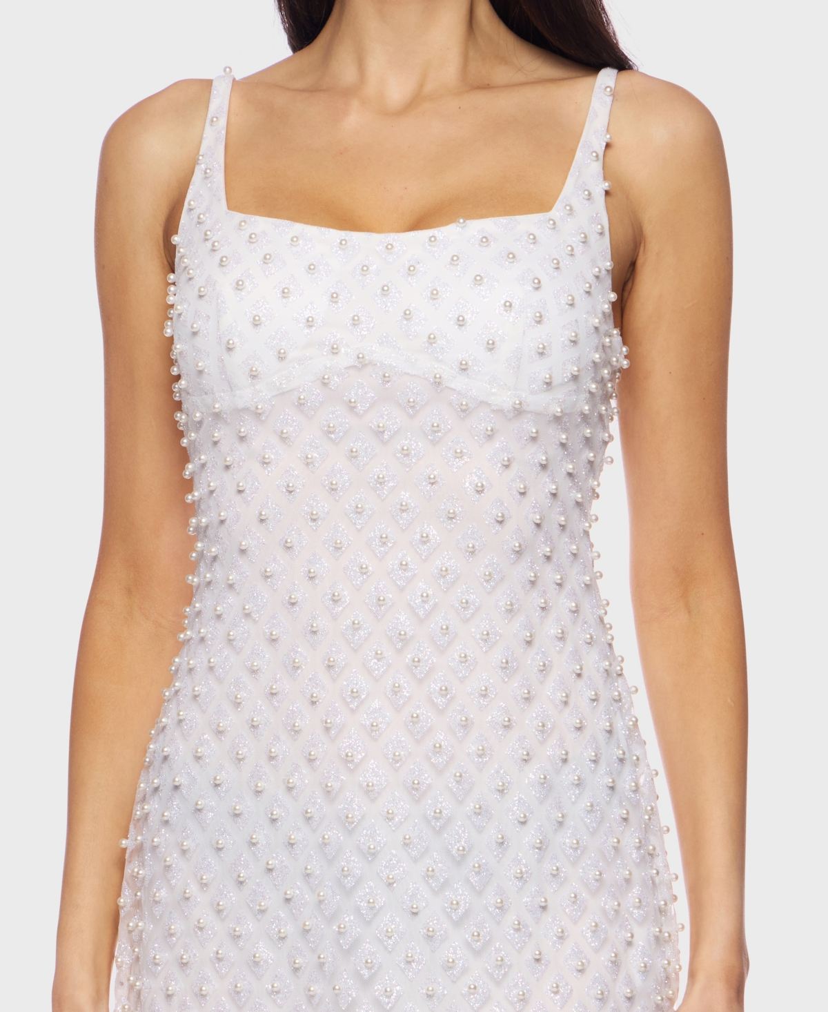 Alex & Sophia Juniors' Embellished Mesh Bodycon Dress In White