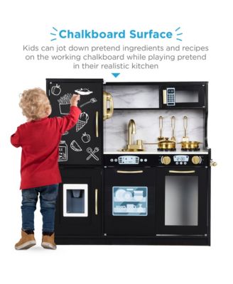 Pretend Play Kitchen Wooden Toy Set for Kids w/ Telephone, Utensils, Oven, Microwave