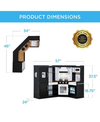 Pretend Play Corner Kitchen, Interactive Wooden Kids Set w/ Lights and Sounds