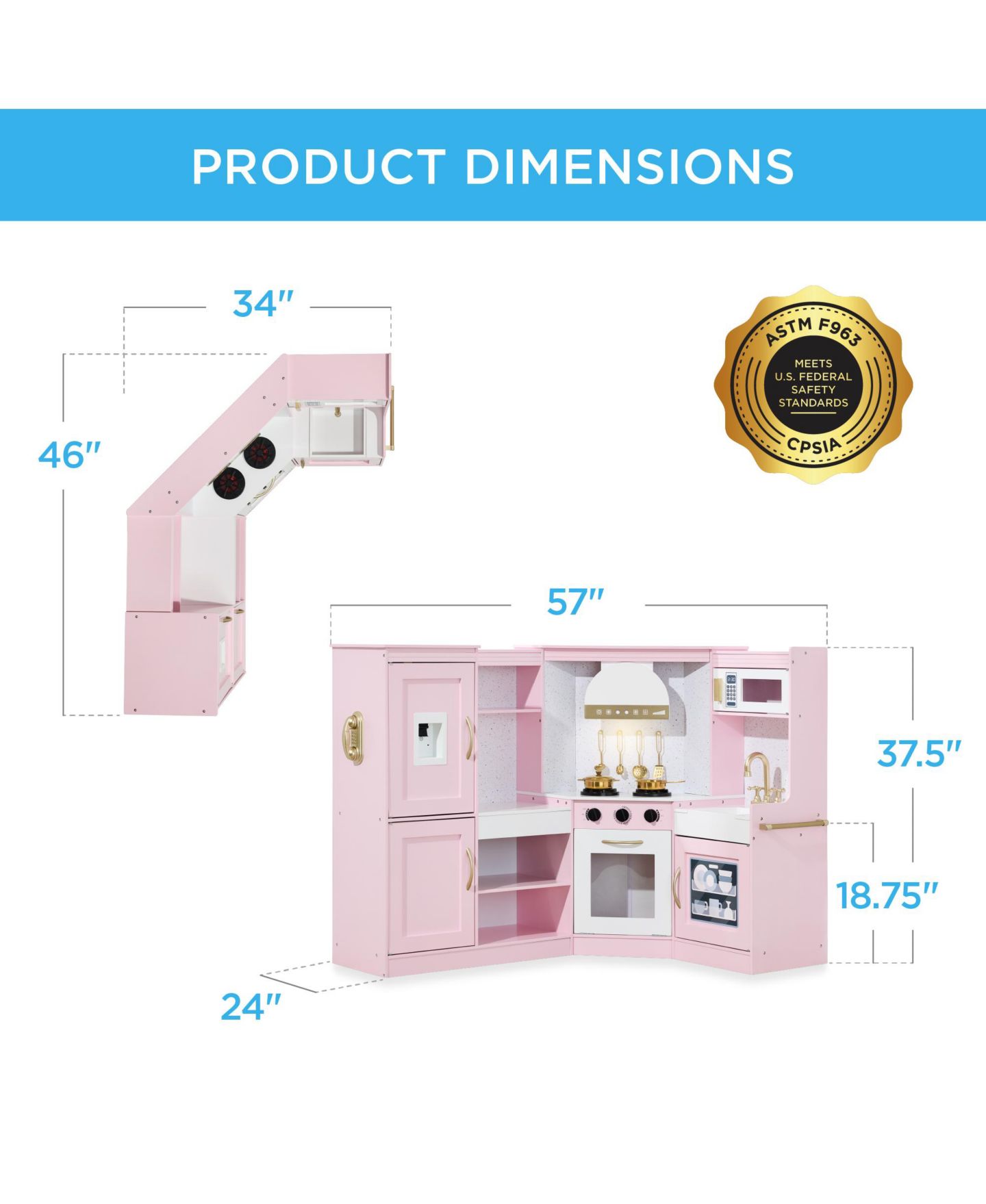 Детский игровой набор Best Choice Products Interactive Wooden Corner Kitchen Playset, Ages 3+, цвет: Розовый, вариант 1 — фото 8
