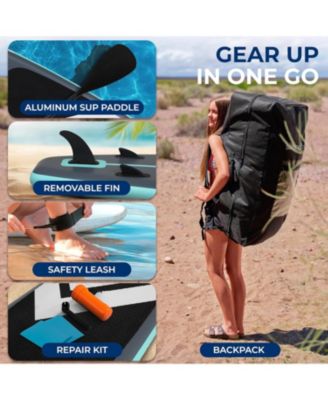 Inflatable Stand-Up Paddle-Board with Window - Includes Double-Action Hand Pump, 3-Piece Aluminum Paddle, Leash, Removable Fin