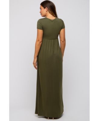 Olive Draped Maternity/Nursing Maxi Dress