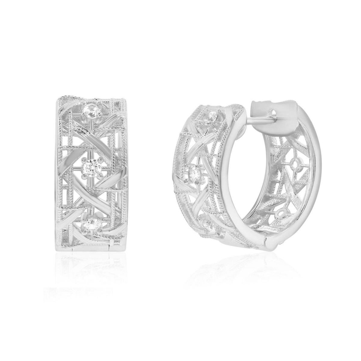 Suzy Levian Sterling Silver & Cubic Zirconia Cutout Huggie Hoop Earrings