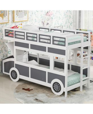 Twin over Twin Bus-shaped Bunk Bed with Wheels and Storage