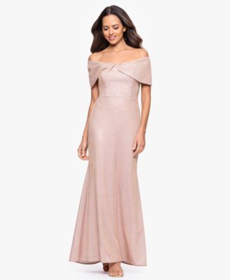 Betsy & Adam - Women's Metallic Off-The-Shoulder Long Sheath Dress